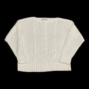 Bryant Park Sweater Women's M Ivory Cable Knit Fisherman Cream Vintage 24x21